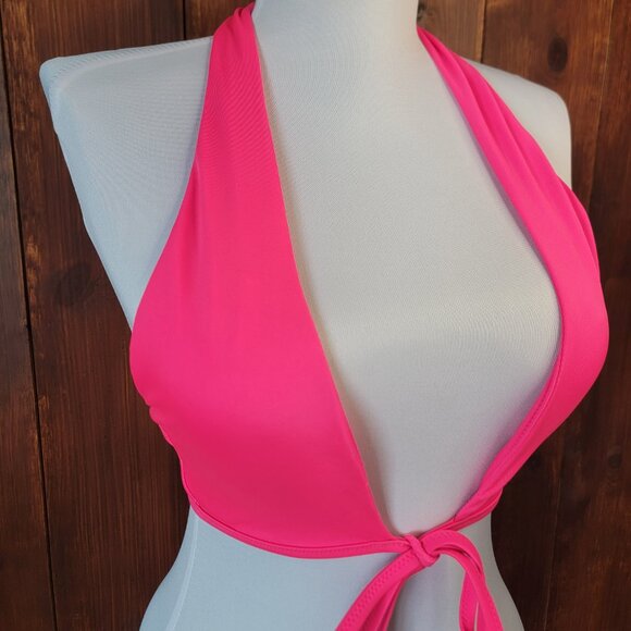 Aerie Scoop Bikini *TOP ONLY* S|P Hot Pink Tie Front Halter Top Tie Two Ways - Picture 9 of 16